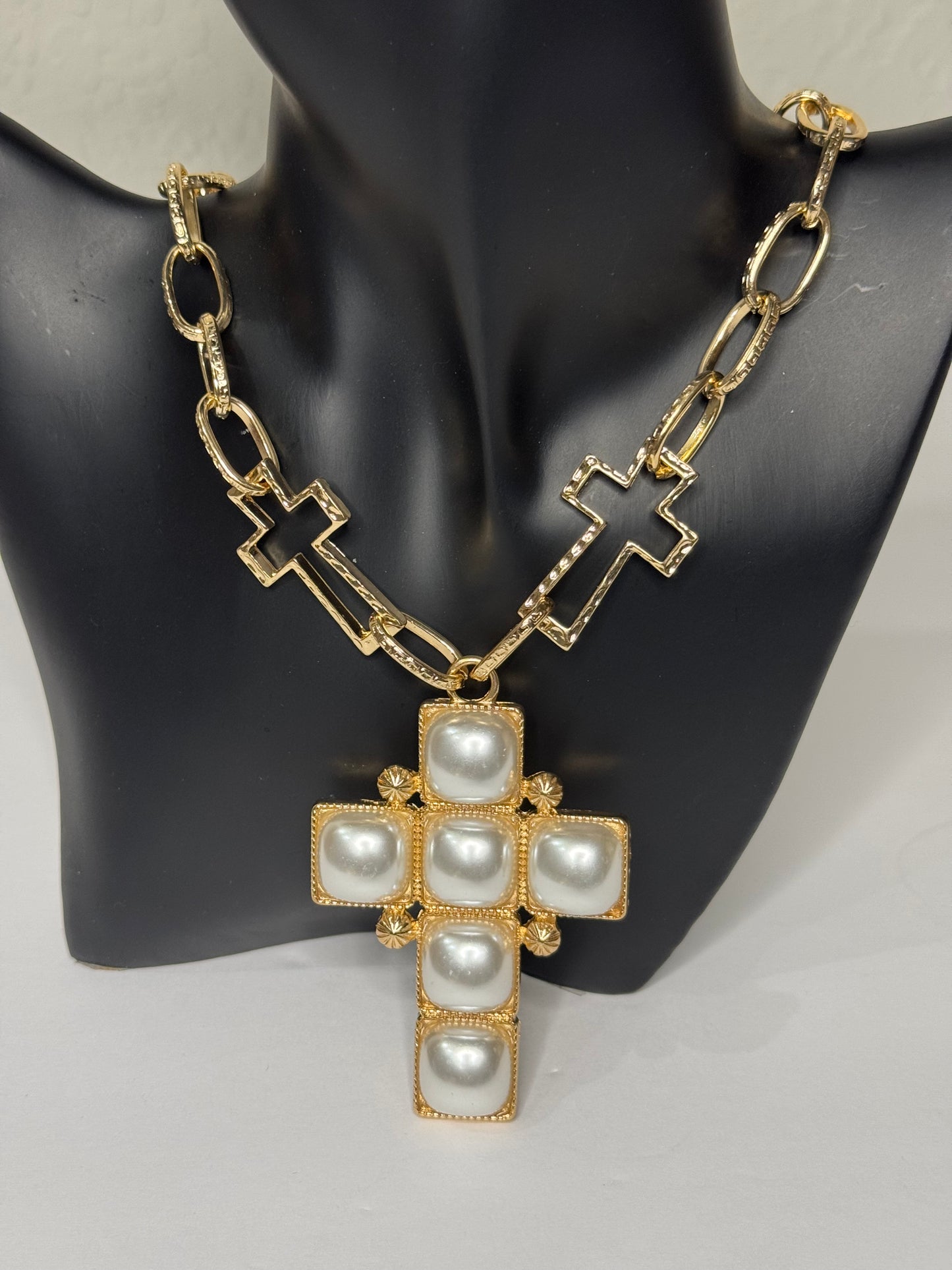 Pearl Cross Necklace Set