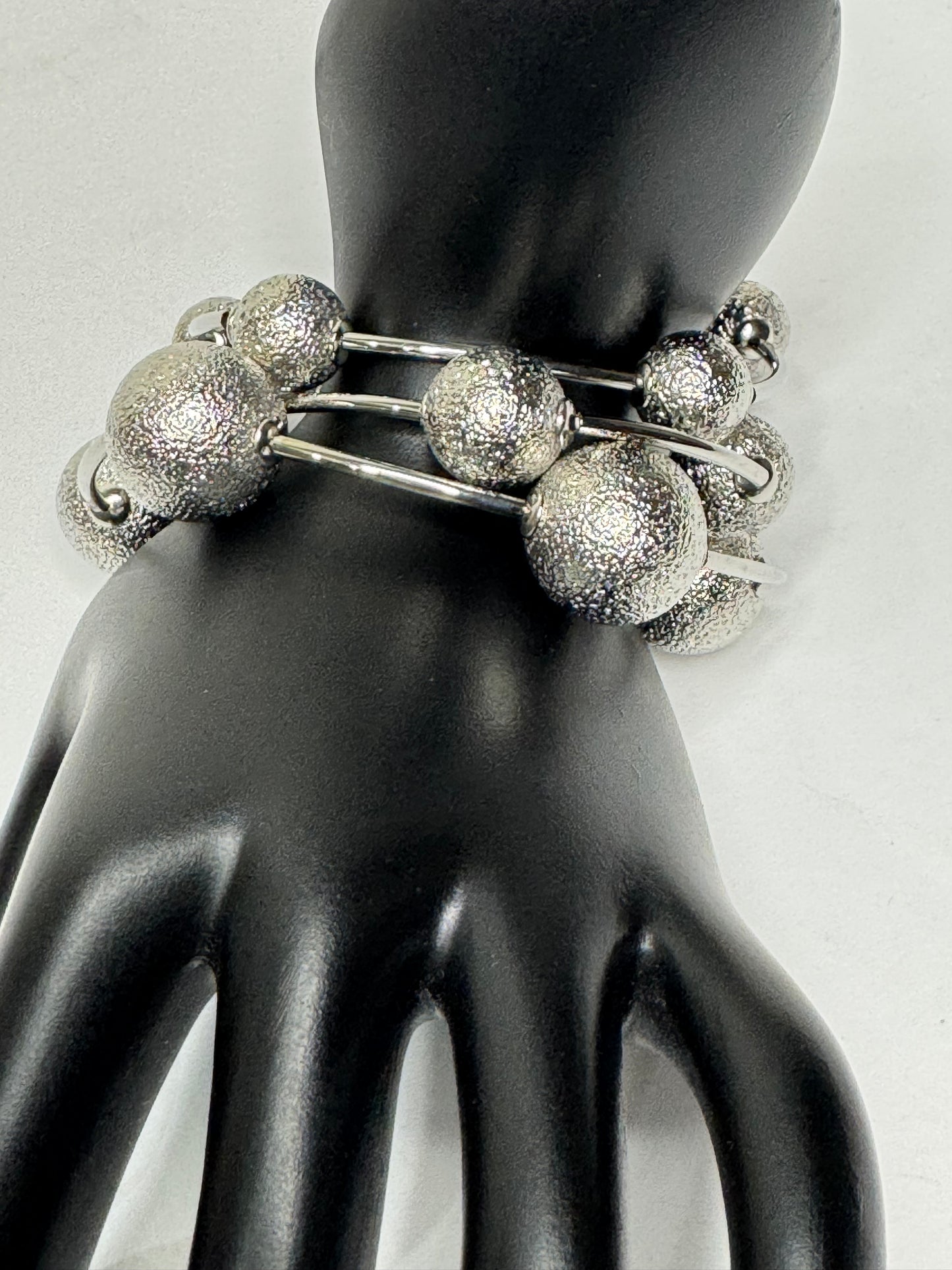 3pc Beaded Ball Bracelet Set (Silver)