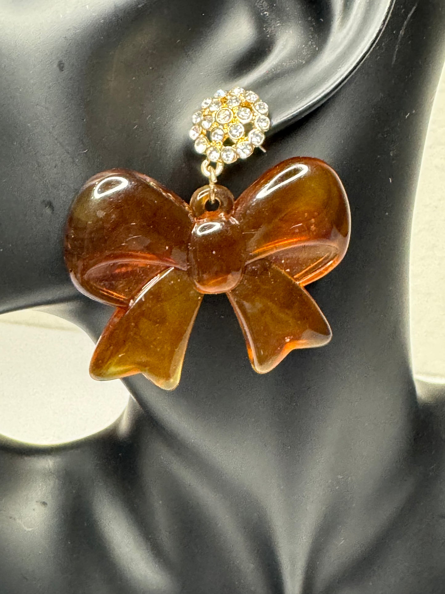 Bow Drop Earrings (Brown)