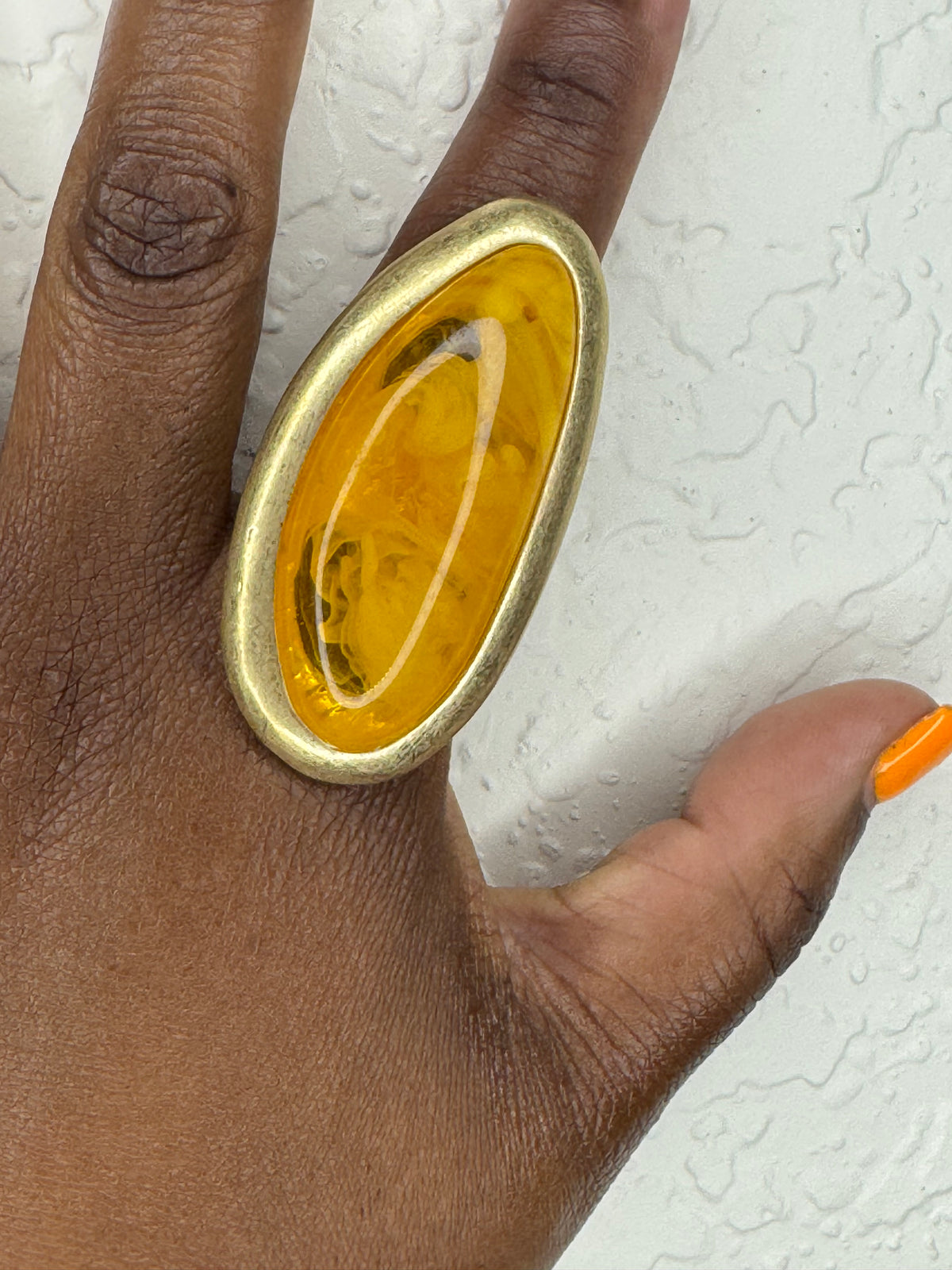 Oval Stone Expandable Ring (Mustard)