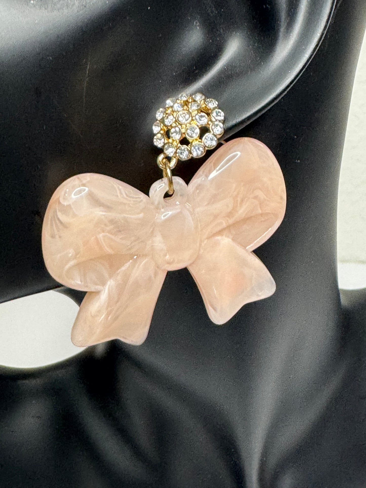 Bow Drop Earrings (Pink Blush)