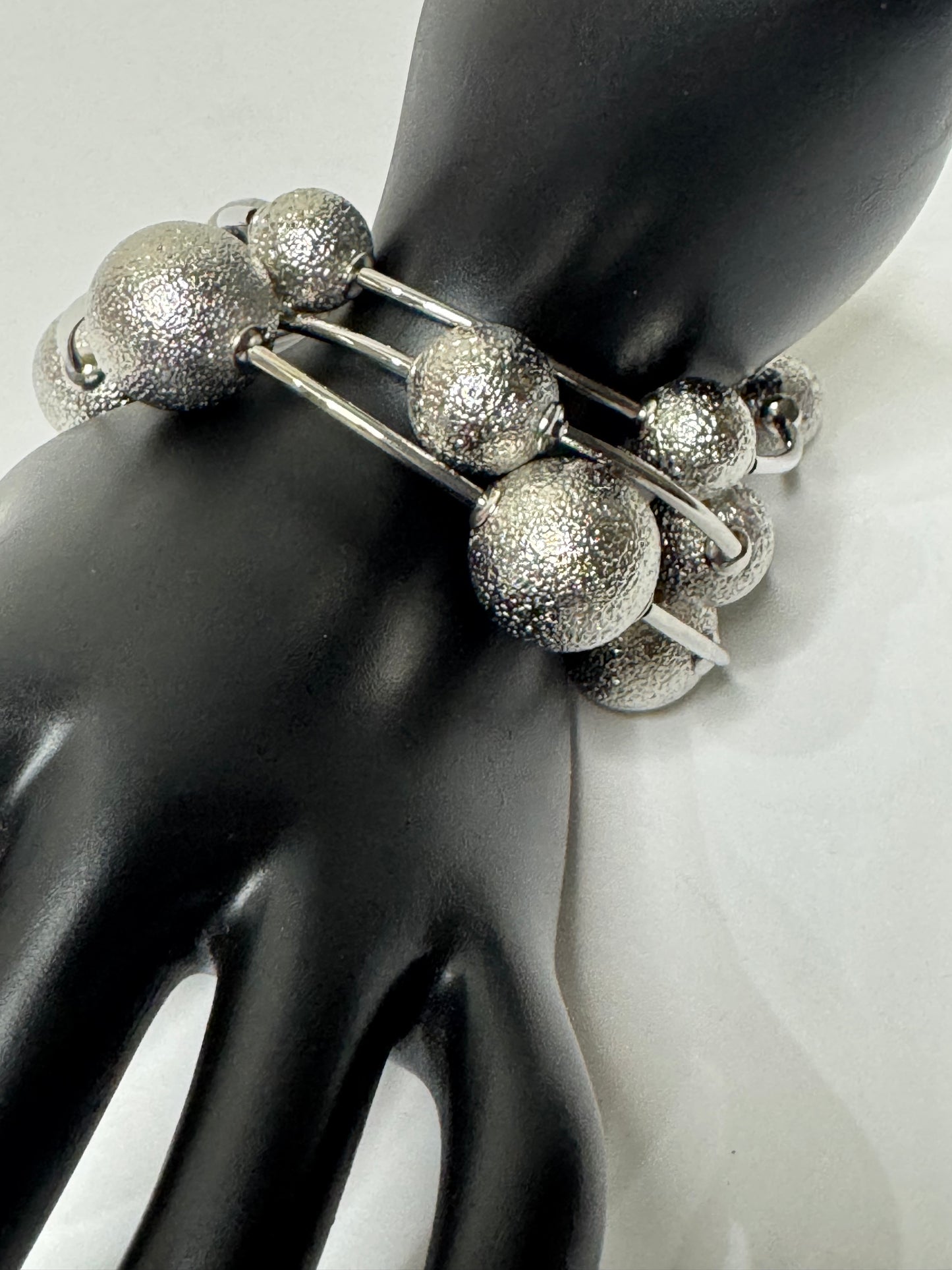 3pc Beaded Ball Bracelet Set (Silver)