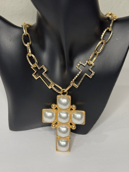 Pearl Cross Necklace Set