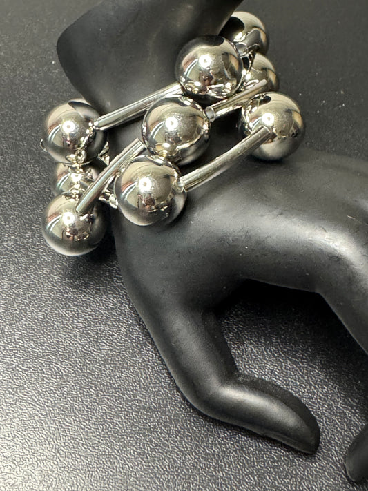 Metal Ball 3pc Bracelet Set (Silver)