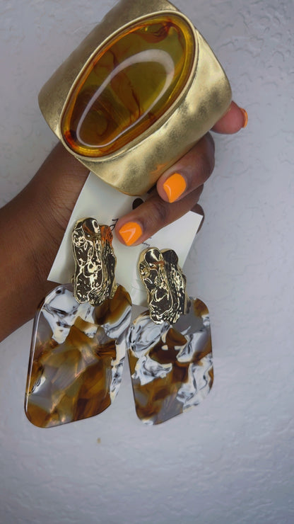 Stone Cuff Bracelet (Brown/Gold)