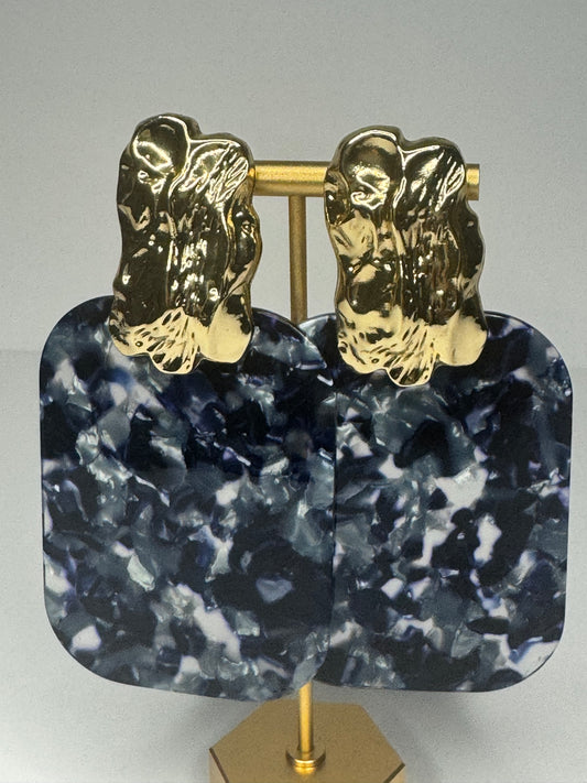 Golden Tide Oversized Earrings (Navy Blue)