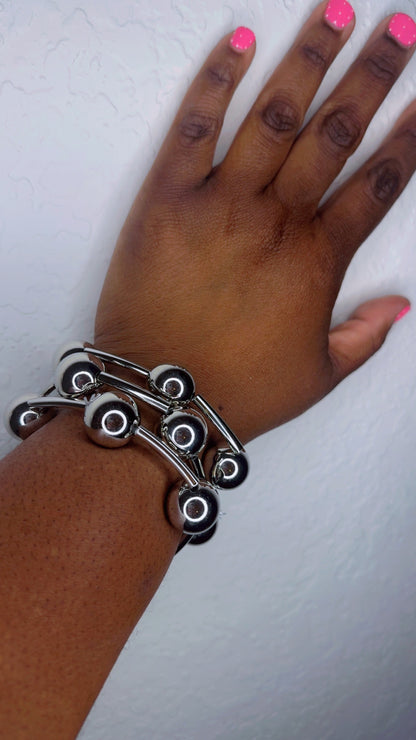 Metal Ball 3pc Bracelet Set (Silver)