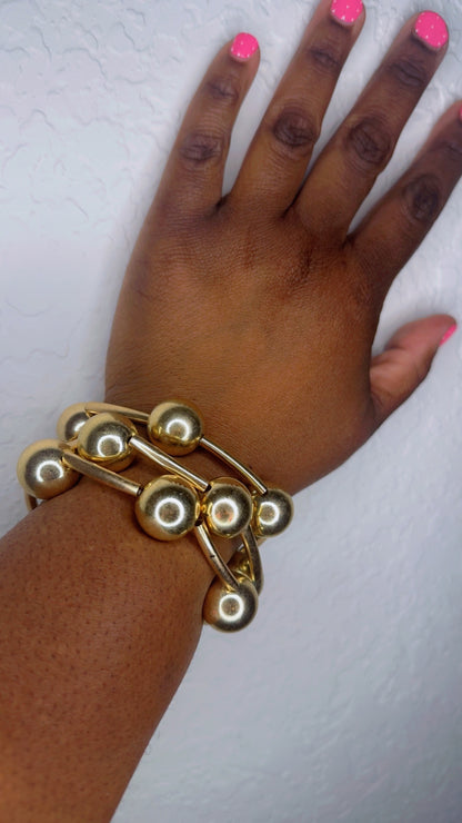 Metal Ball 3pc Bracelet Set (Gold)