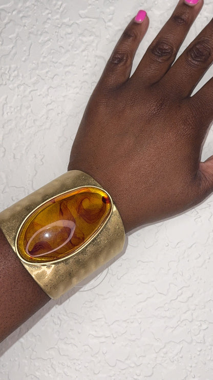 Stone Cuff Bracelet (Brown/Gold)
