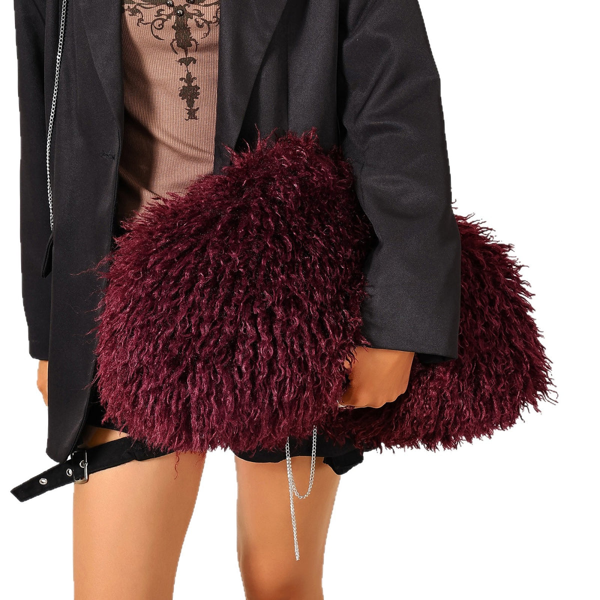 Furry Clutch Bag (Wine)     Available 9/25