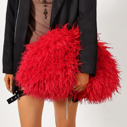 Furry Clutch Bag (Red)    Available 9/25