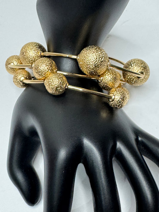 3pc Beaded Ball Bracelet Set (Gold)