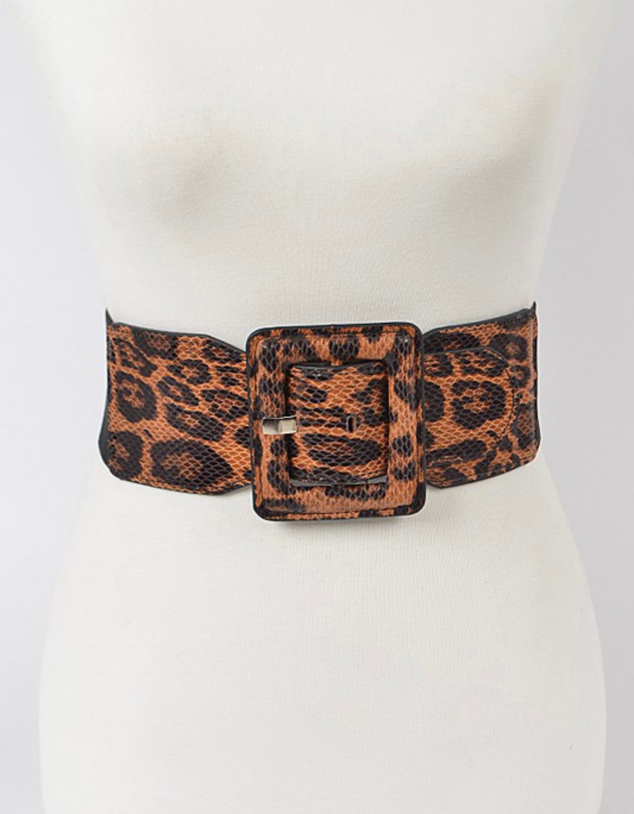 Leopard Faux Leather Plus Size Elastic Belt