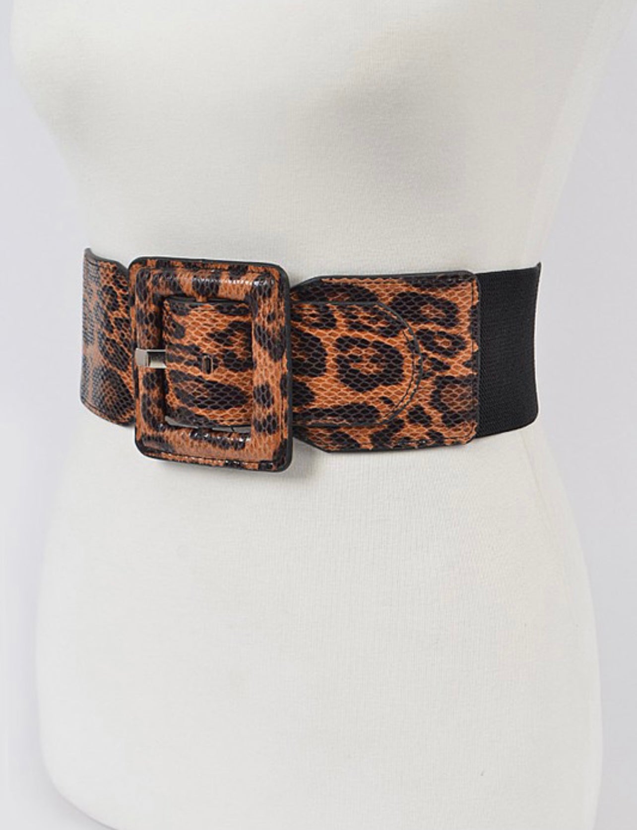 Leopard Faux Leather Plus Size Elastic Belt